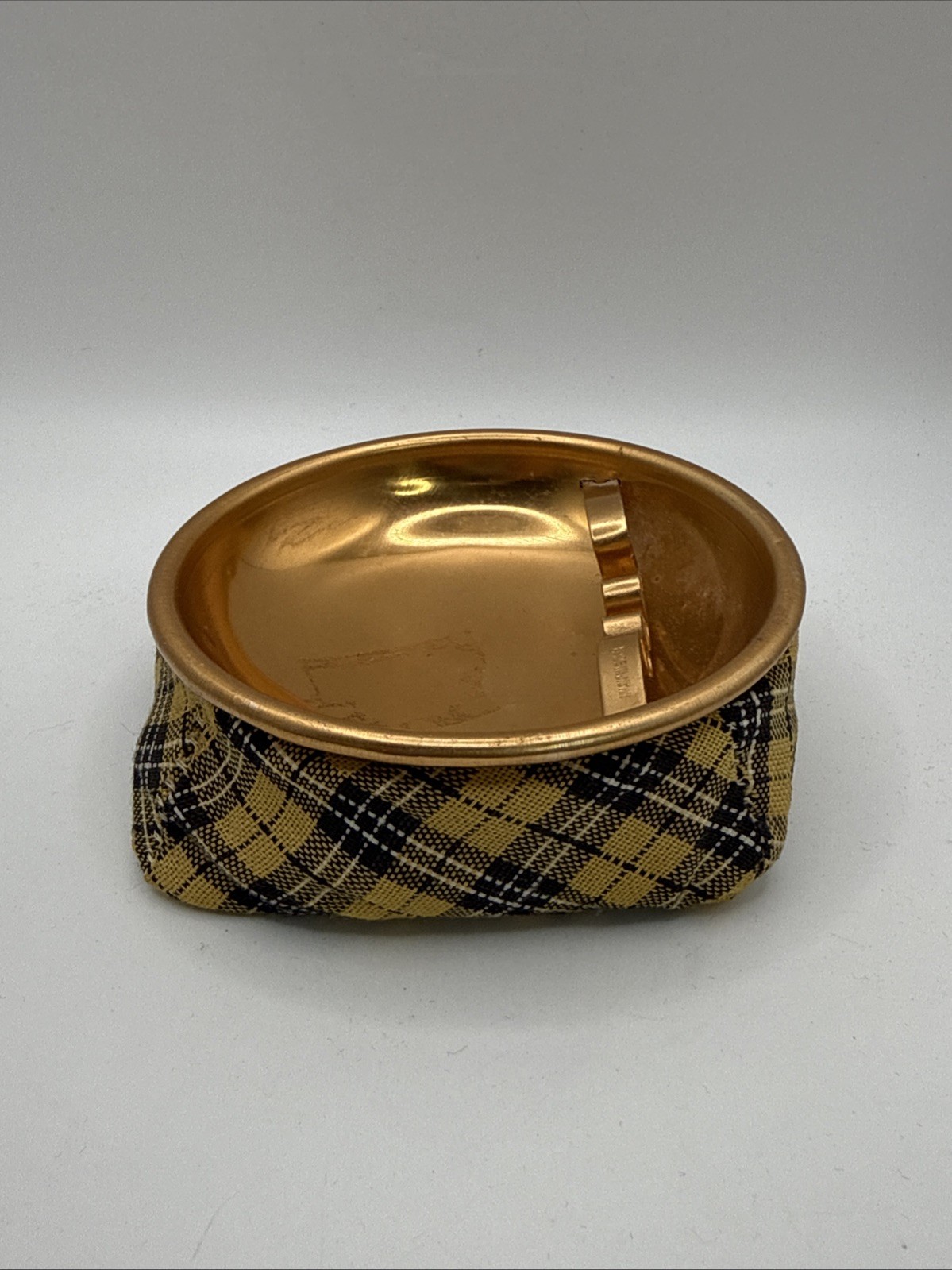 Retro Vintage Bean Bag Ashtray yellow black Metal Plaid Ash Tray