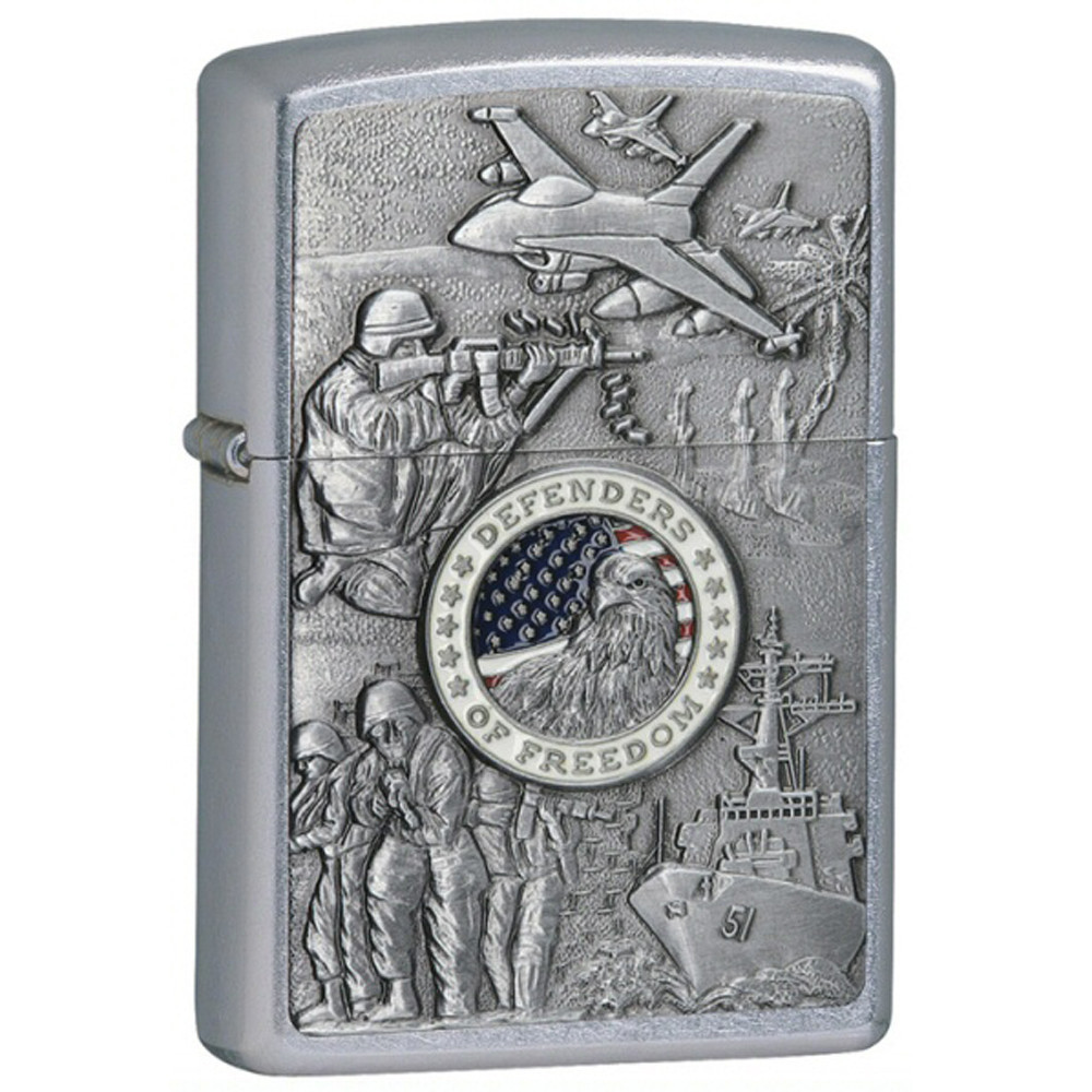 Zippo Joined Forces Emblem Satin Chrome Lighter 24457