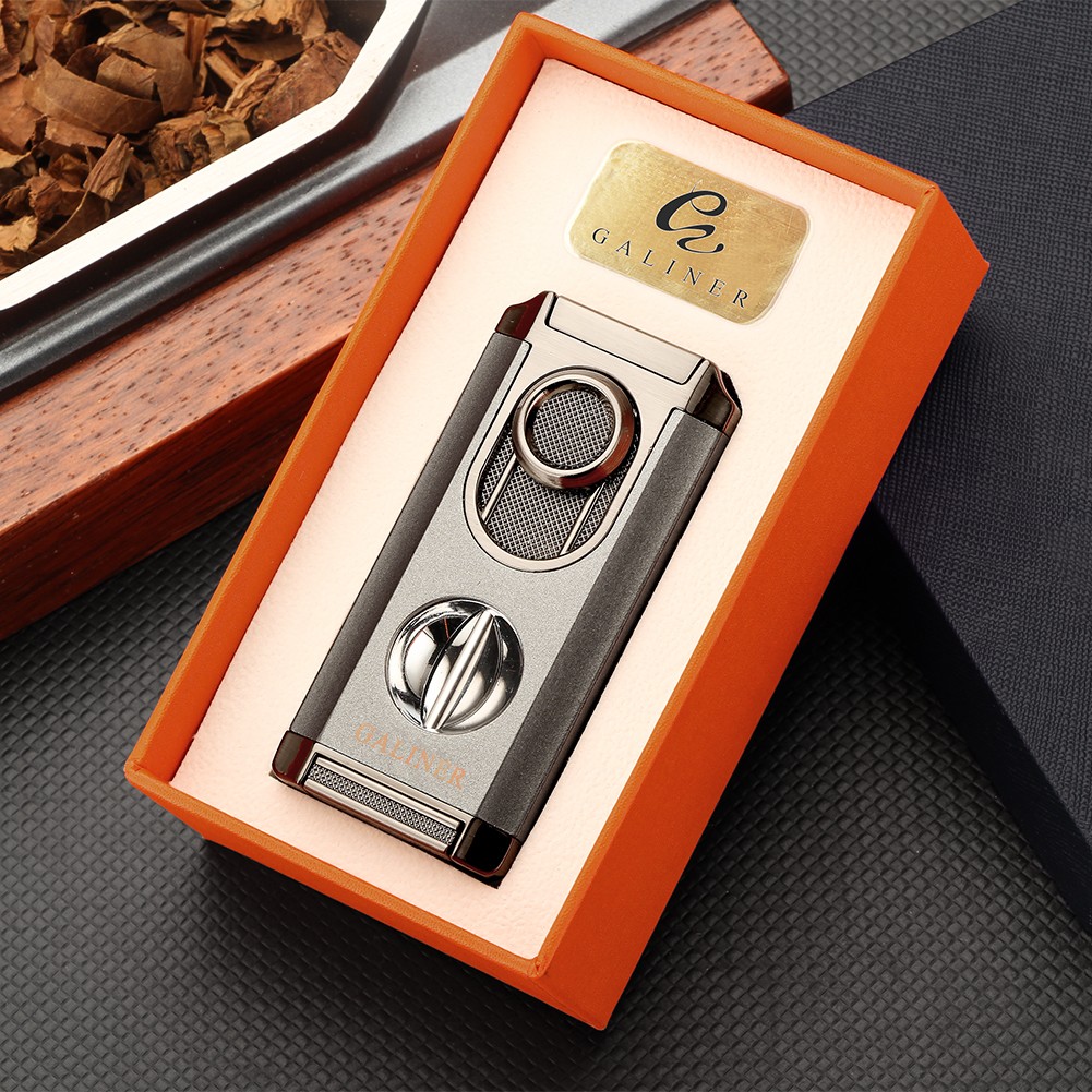 Galiner Portable 3 Jet Flame Torch Cigar Lighter Stainless V-Cutter w/ Gift Box