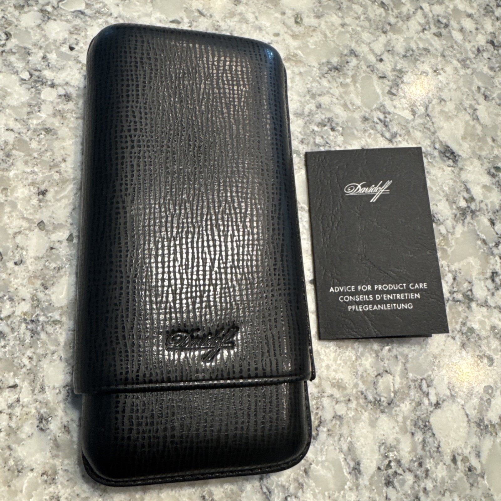 Davidoff Black Leather Travel Triple Cigar Case Holder