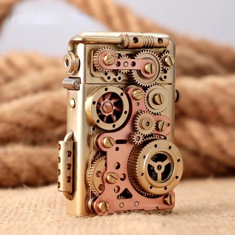 Mechanical Steampunk Lighter Creative Pure Copper Kerosene Lighter Gear Linkage✨