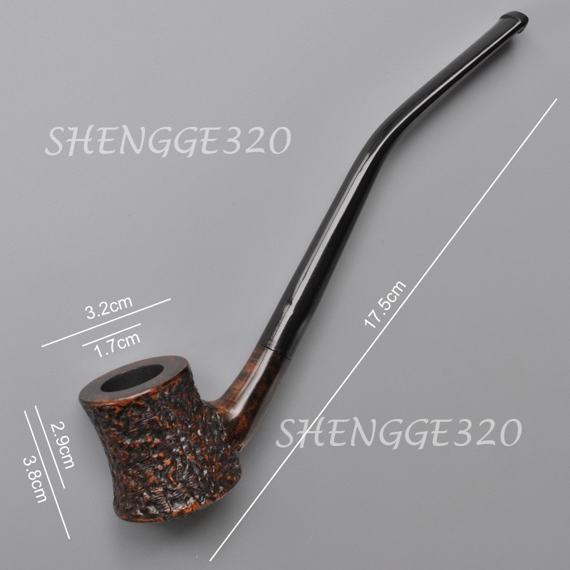 Briar Wooden Tobacco Pipe Freestyle Churchwarden Carved Surface Long Bent Stem