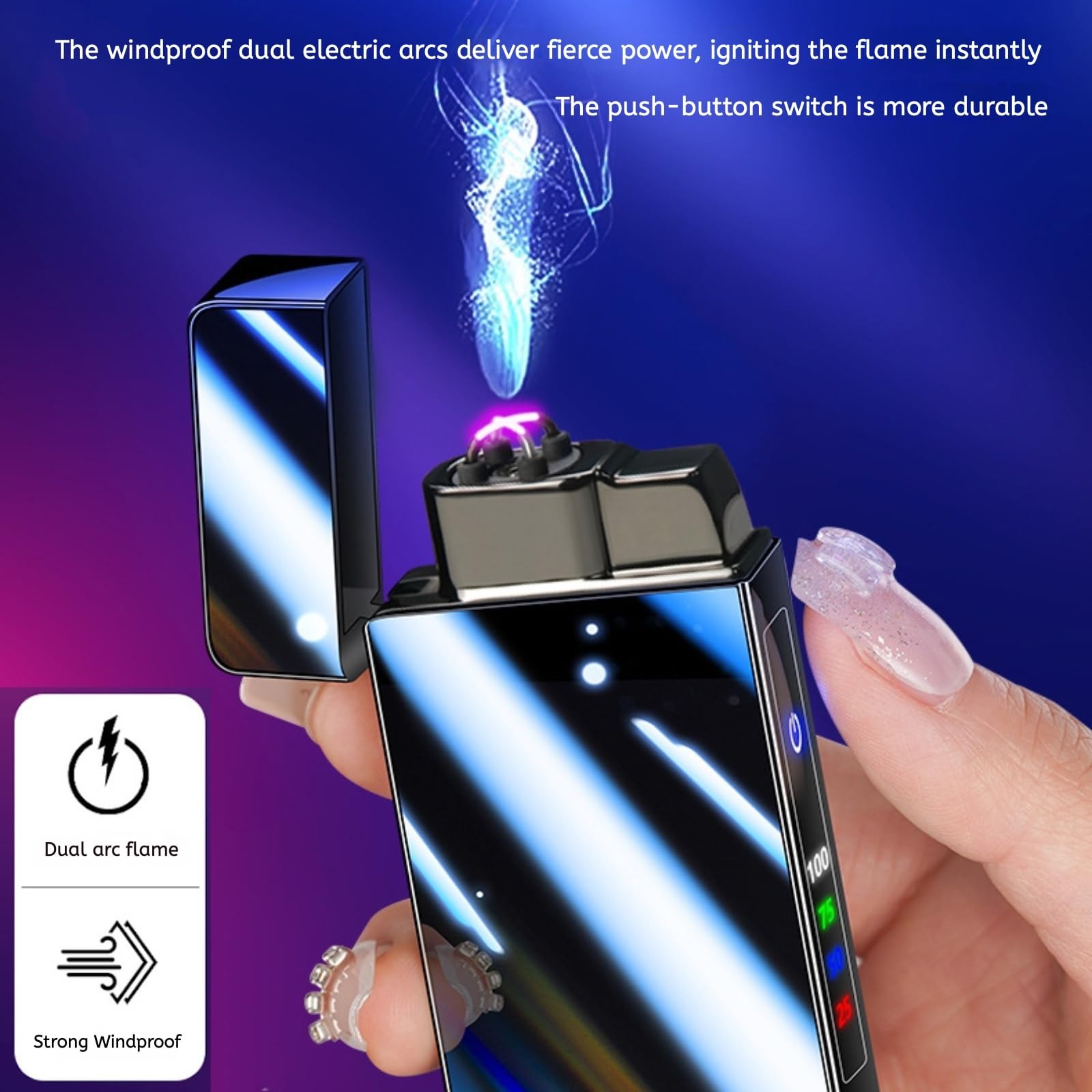 2-in-1 Dual Arc Jet Torch Lighter, Windproof USB Rechargeable Plasma, LED Indica
