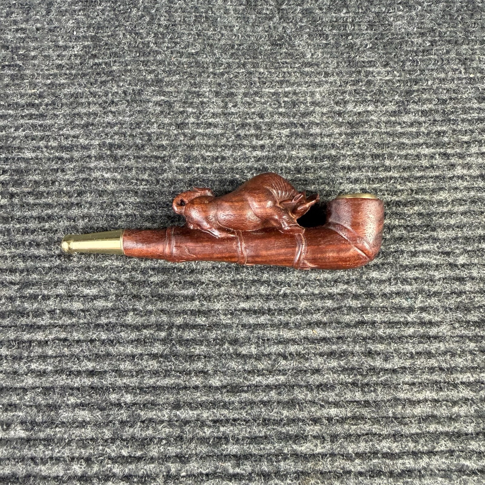 Vintage Antique Carved Wooden Pipe Golden Tobacco Herbal Smoking Bull