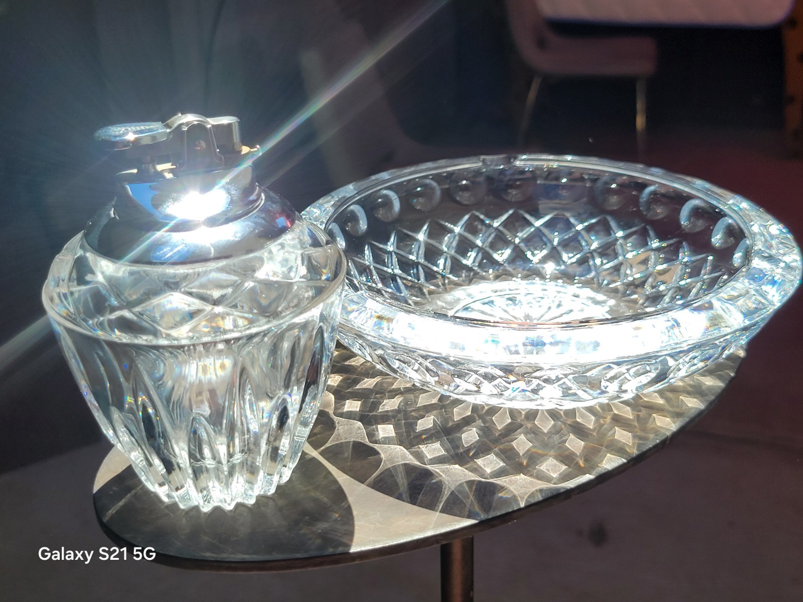 Princess House Lead Crystal 2 Piece Set Table Lighter-Round Ashtray West Germany