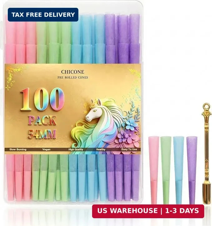 100PACK 54mm Cones Rolling paper -Natural Slow-Burning Cones Rolling Paper with