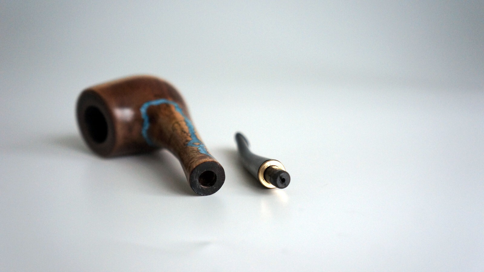 Tobacco pipe, wooden smoking pipe inlay with gemstone turquoise, smoking bowl