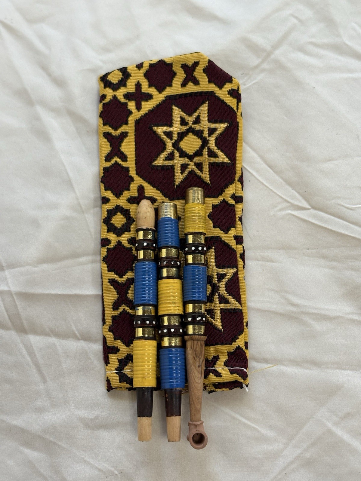 Moroccan Pipe Sabsei 3 Small Tobacco Pipes Patterned Fabric Brown/Blue/Yellow