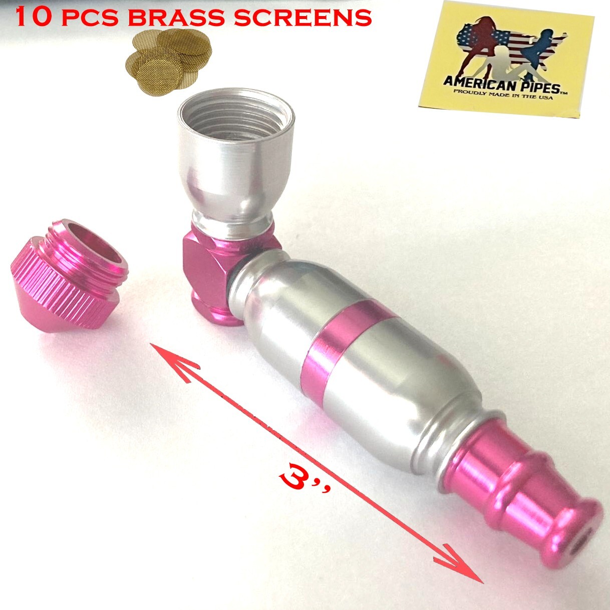 Americanpipes™️ large bowl 3” metal Tobacco Smoking Pipe with 10 brass screens