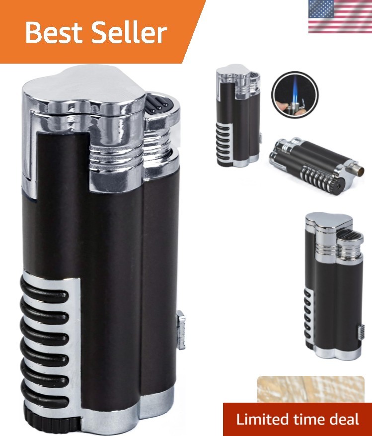 Cyclone Triple Torch Cigar Lighter with Punch Cutter – Chrome & Black Elegance