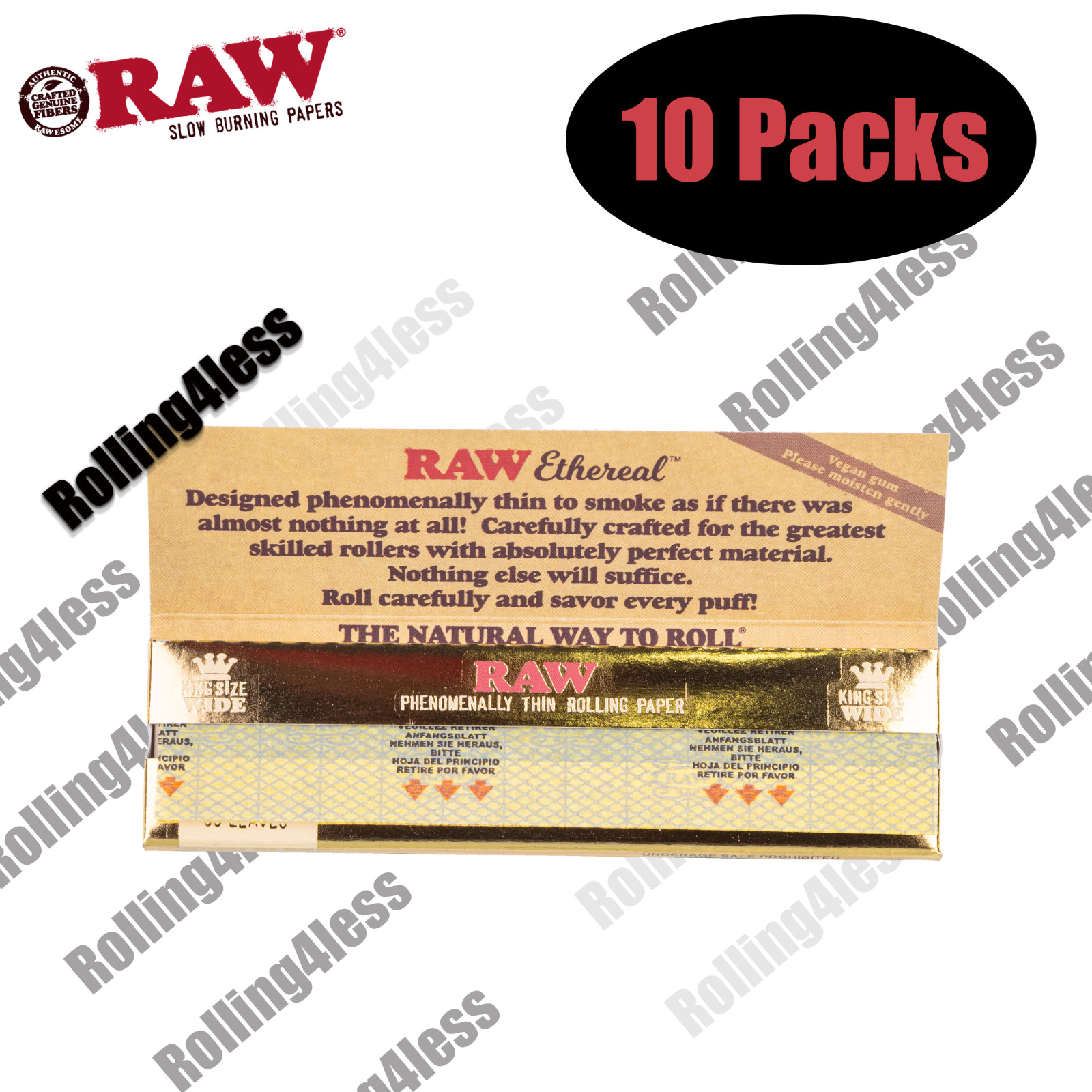 AUTHENTIC Raw Classic Ethereal KINGSIZE Wide Unrefined Rolling Papers 50 Packs
