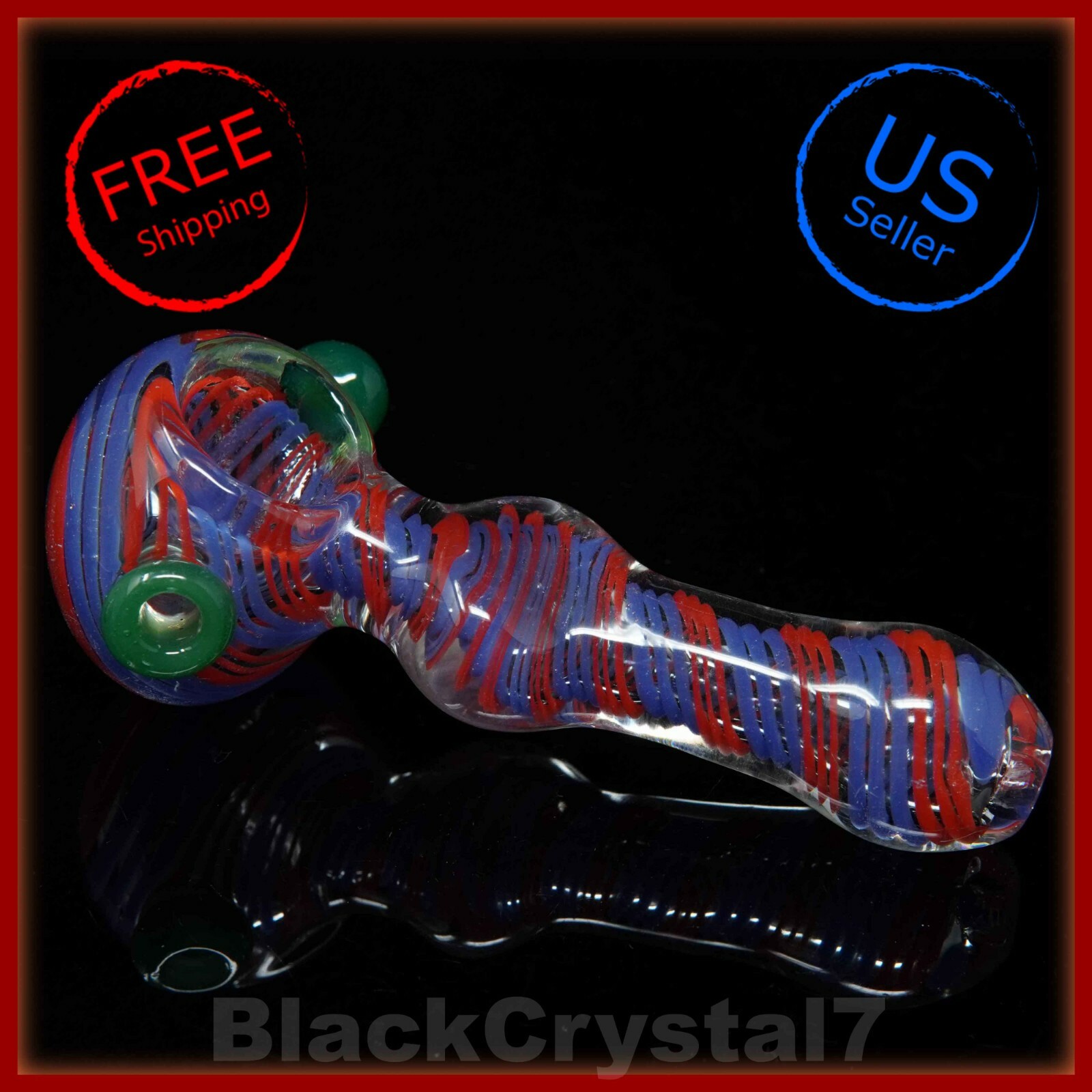 4.5 in Handmade Blue Red Infinite Mid Twist Tobacco Smoking Bowl Glass Pipes