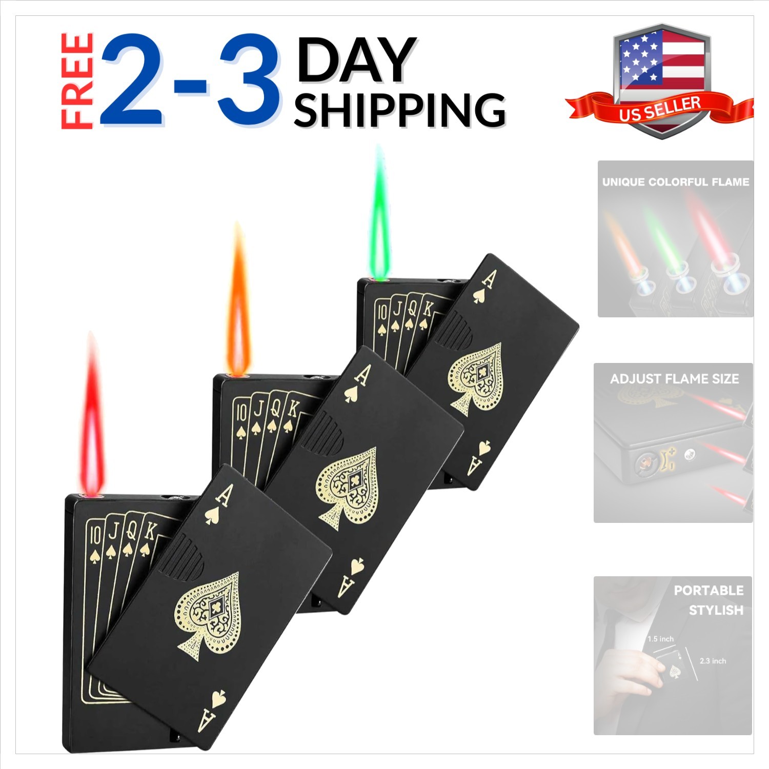 3 Pack Jet Torch Lighter Ace Card Lighters Green Flame Refillable Butane Ligh…