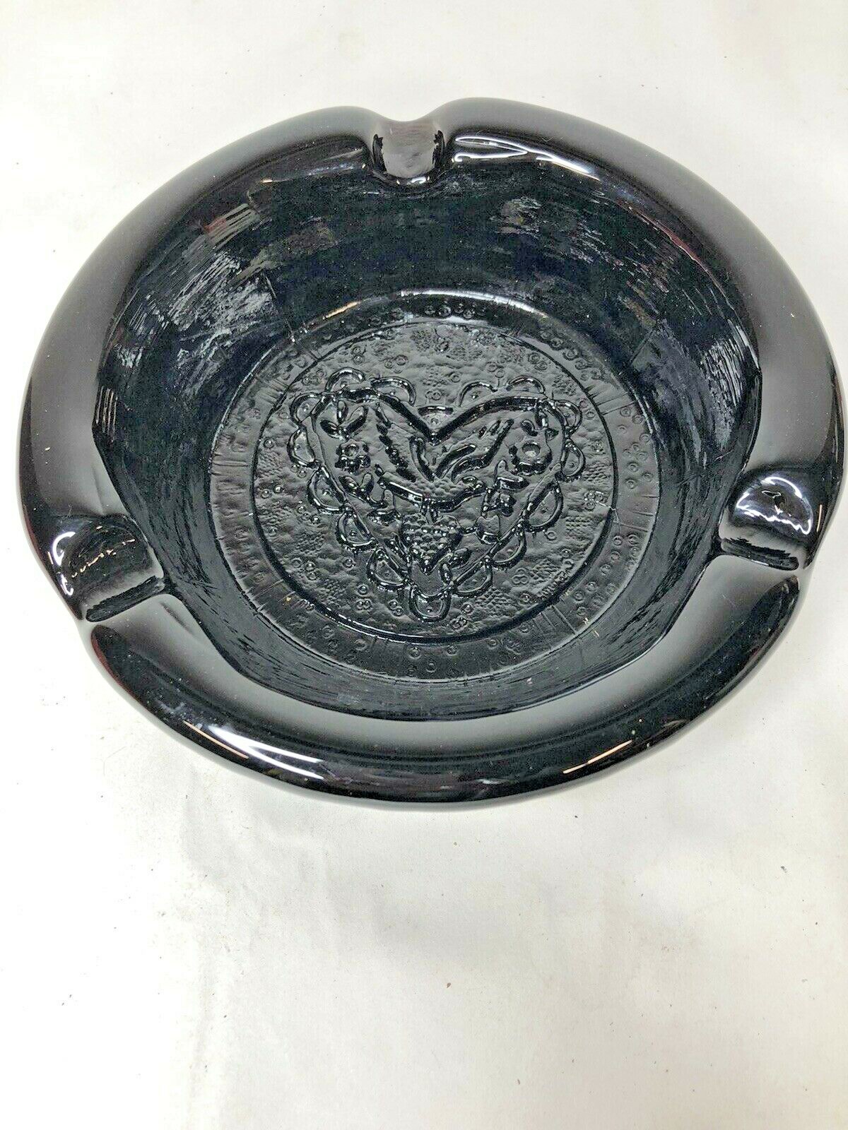 Ashtray Embossed Bird and Heart .. Heavy Weight Deep Reddish Brown ..Excellent