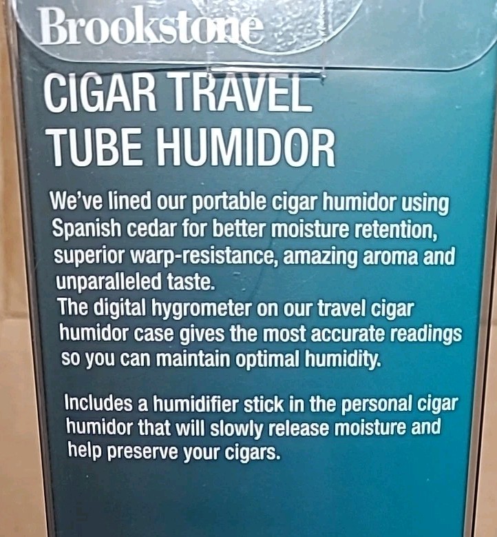 Brookstone Cigar Travel Tube Humidor Removable Hygrometer Cedar Lined Holds 6