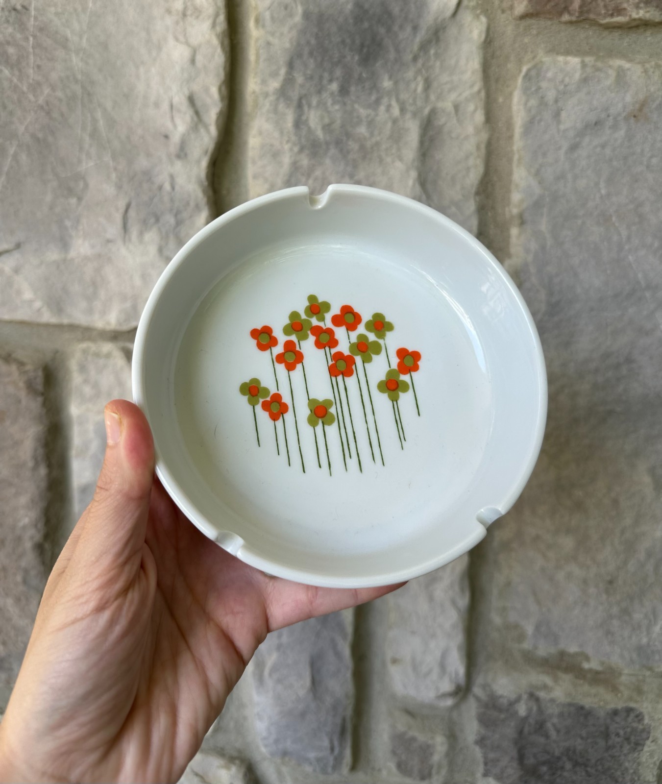 Vintage 70s Ceramic Round Ashtray Catch All Tray Daisy Flower Power Florals