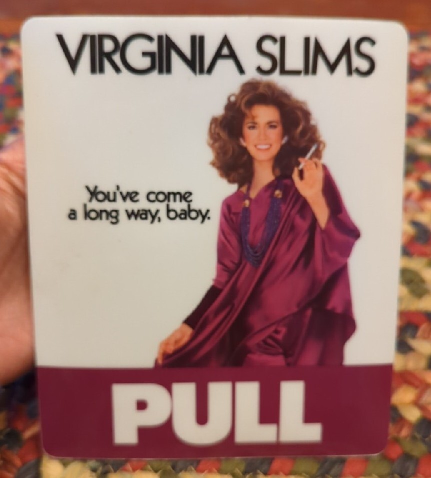 NOS Vintage Virginia Slims Cigarettes Advertising Push Pull Door Decal