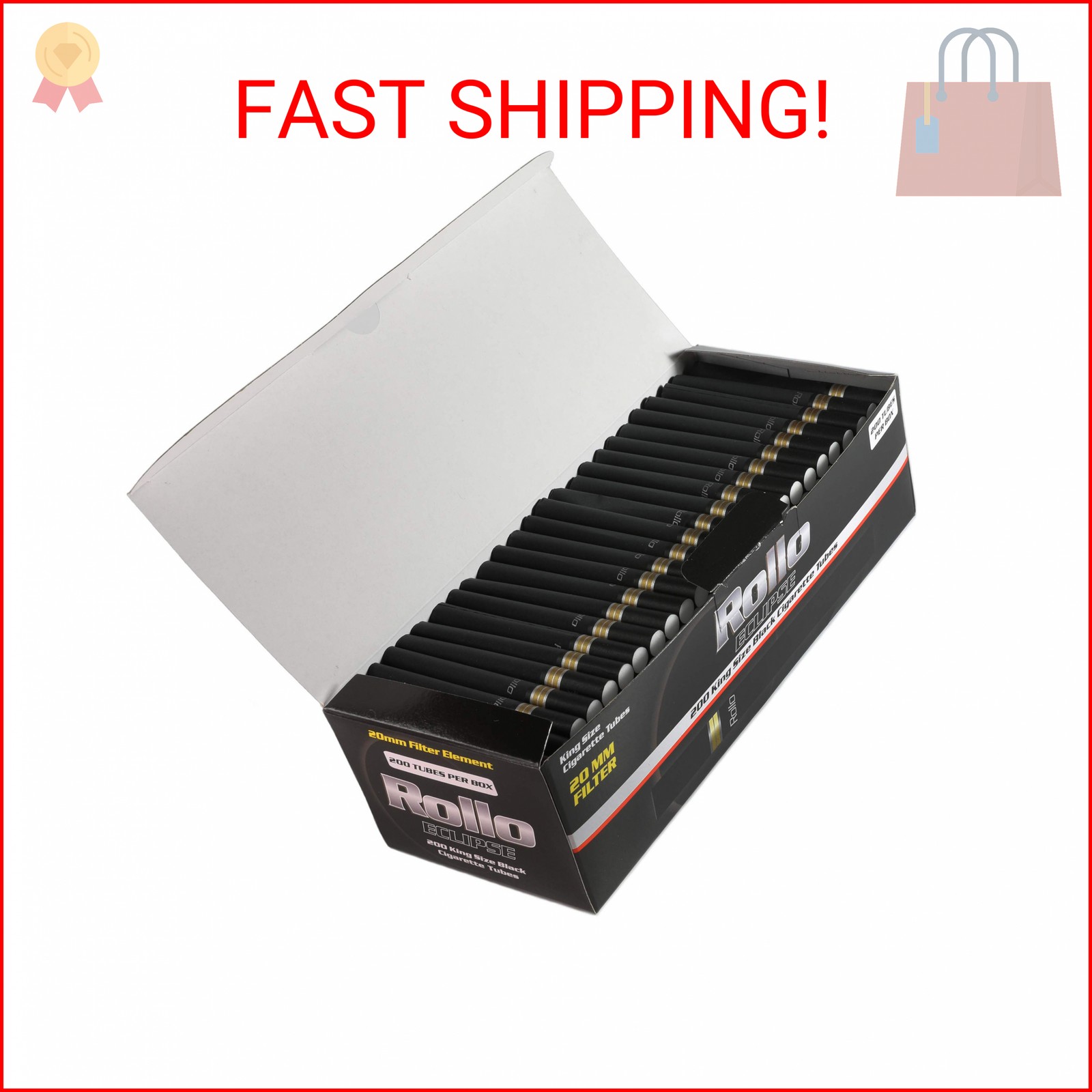 Rollo Eclipse Black Cigarette Tubes King Size 84mm – Box of 200 | Black Paper wi
