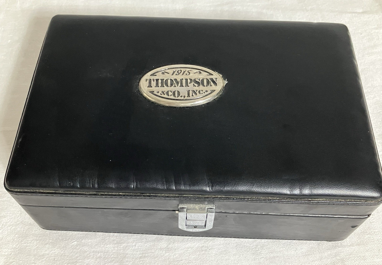 1915 Thompson & Co., Inc. Black Leather Cigar Humidor Box with Accessories READ
