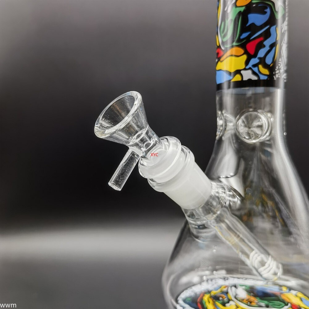10″ Abstract Dog Pattern Glass Bong Smoking Hookah Water Pipe Bubbler 14mm Bowl