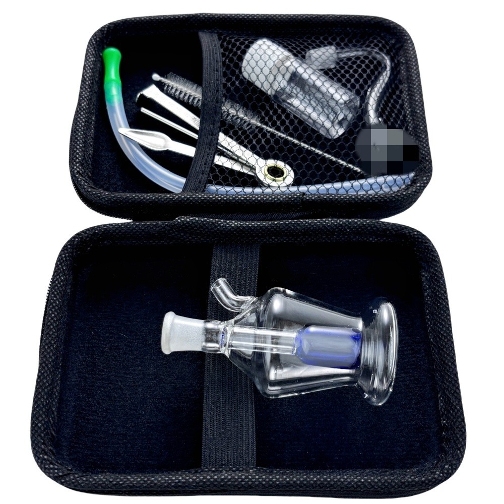 MINI 3″ Glass Bong Filter Smoking Hookah Water Pipe Portable Bubbler W/TOOL BOX