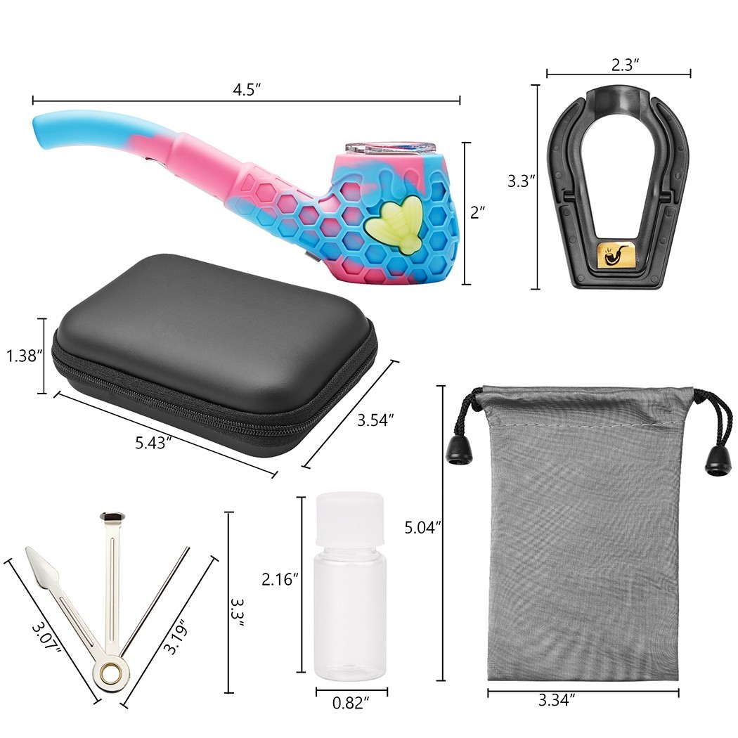 2Pc 4.5″ Silicone Honeycomb Tobacco Smoking Pipe with Holder and Tools Hand Pipe