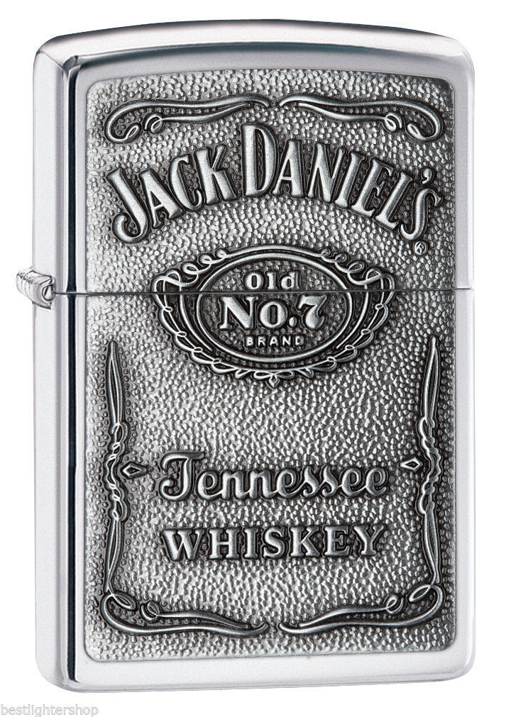 Zippo Polished Chrome Lighter With Pewter Jack Daniels Emblem, 250JD.427 NIB