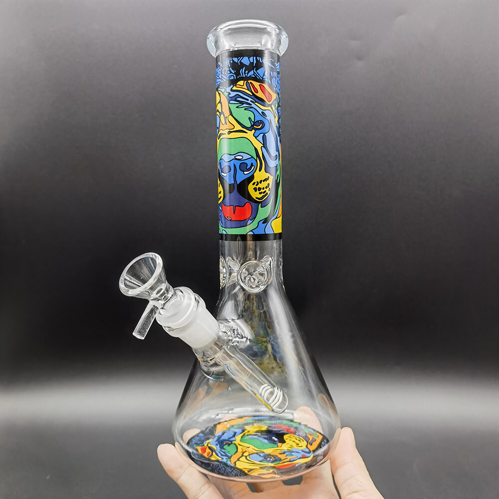 10″ Glass Bong Colorful Graffiti Water Pipe Beaker Shisha Percolator Bong Hookah