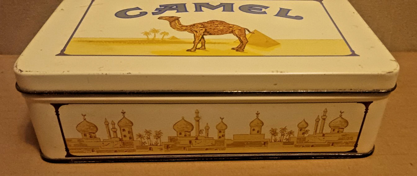 Vintage Camel Cigarette Tobacco Tin Metal Original Box 7″ x 4″ Rectangle Cream