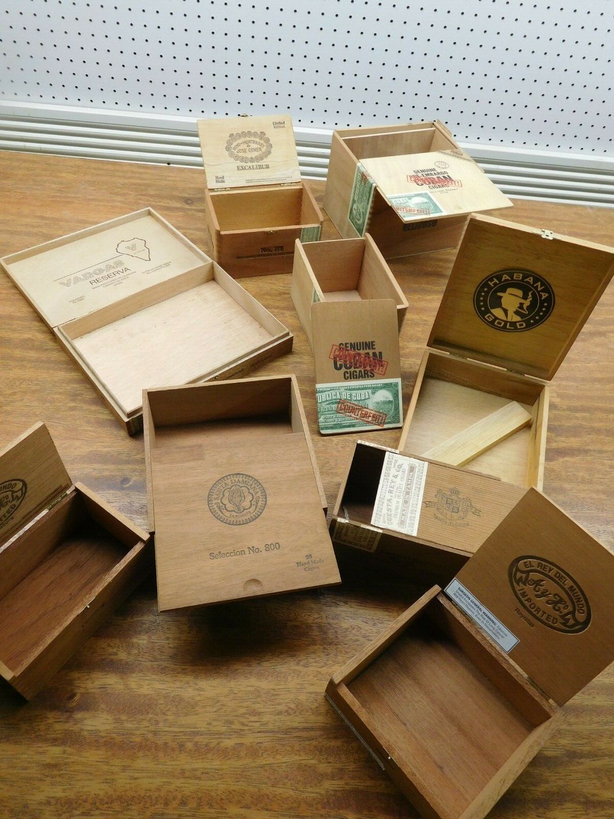 9 Vintage ALL Wood Cigar Boxes ~ Blond Blonde Tan Beige