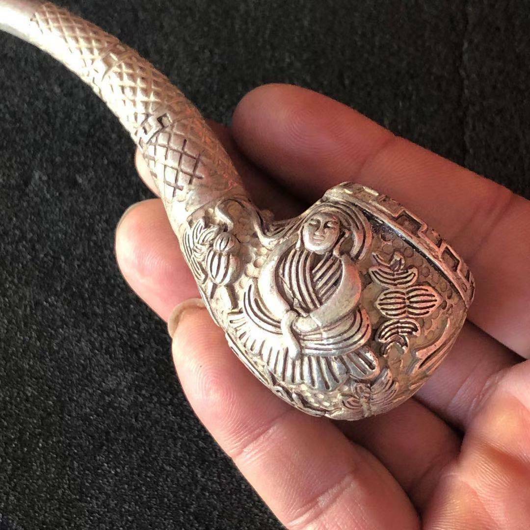 Antique Tibetan Silver Pipe Vintage Copper Silver Pipe Pipe -1pcs