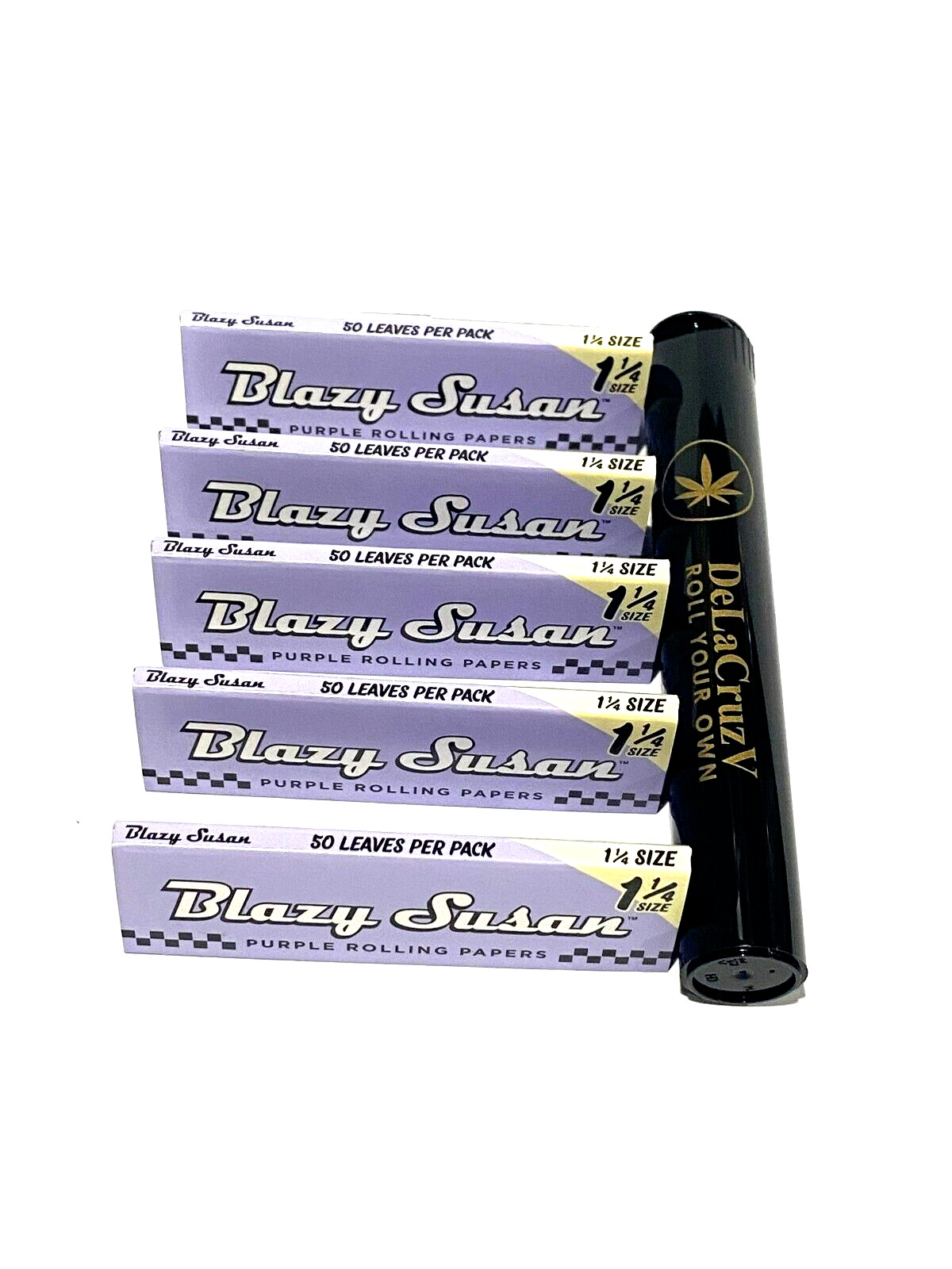 Blazy Susan Purple Rolling Paper 11/4 Slow Burning Ultra Thin 5 Packs and tube.