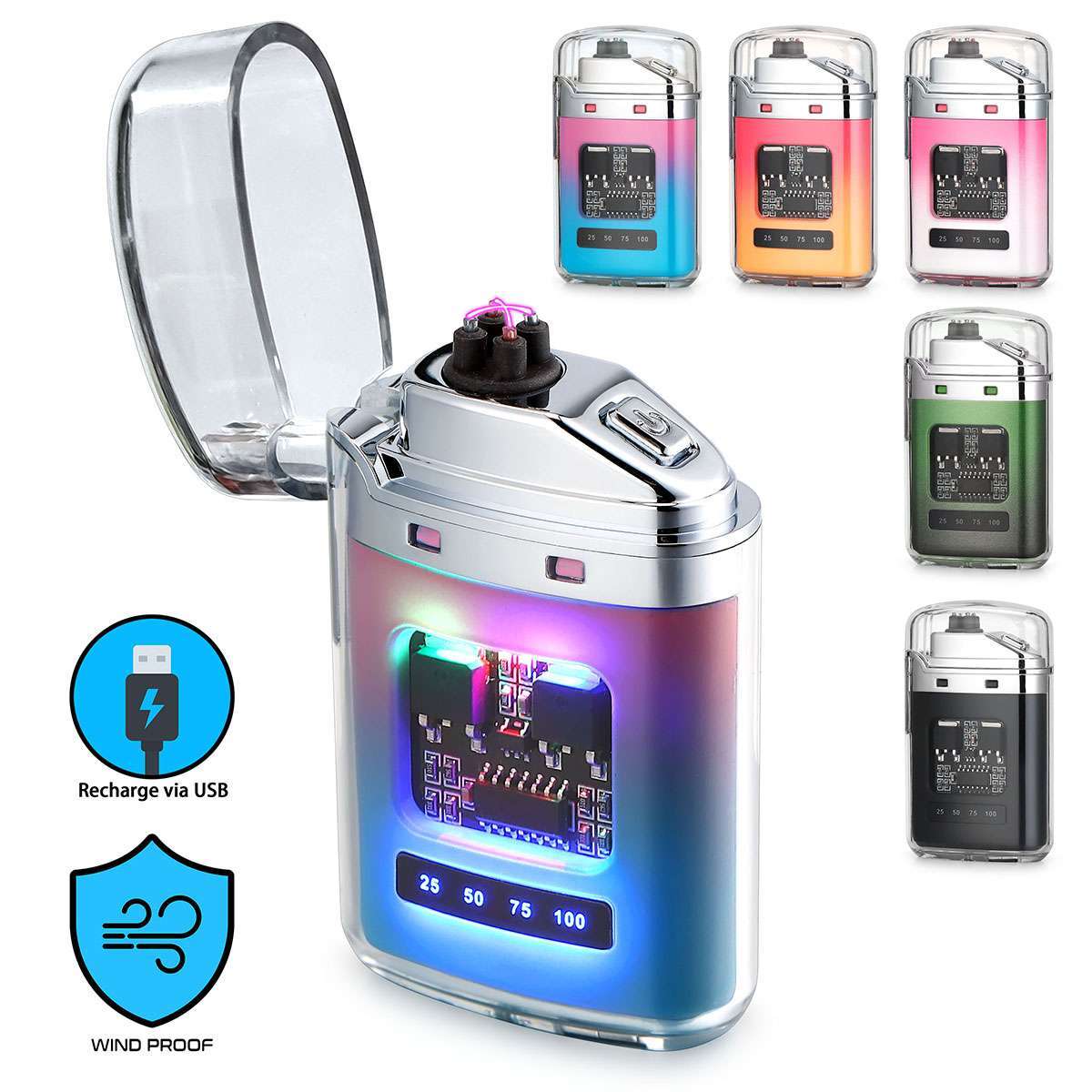 Dual Arc Electric Plasma Cigarette Lighter Rechargeable USB Flameless Windproof