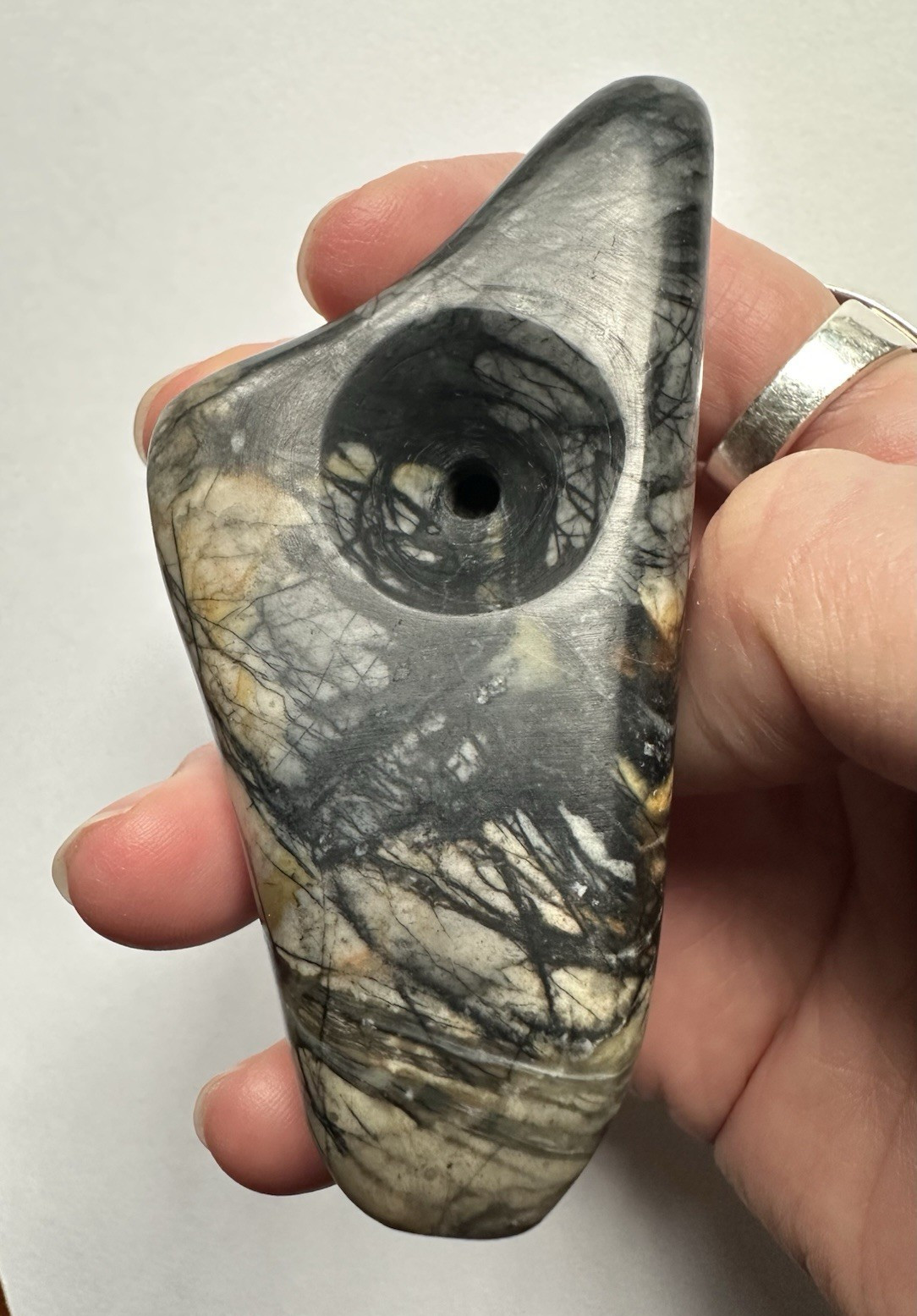 Picasso Jasper Polished Carved Stone Tobacco Pipe Marbled Veined