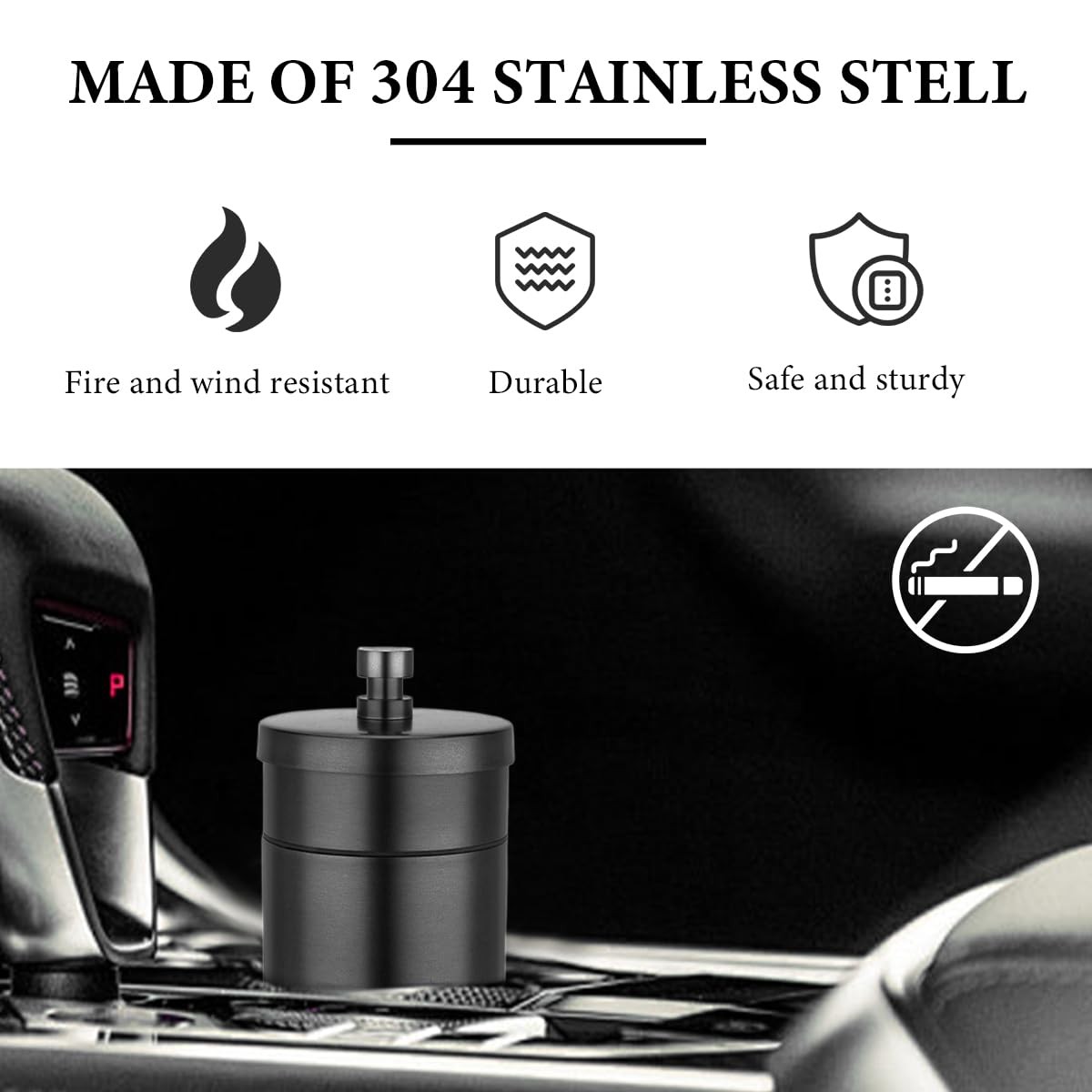 KVAEY Car Ashtray with Lid, Stainless Steel Durable Smokeless Smell Proof Ash…
