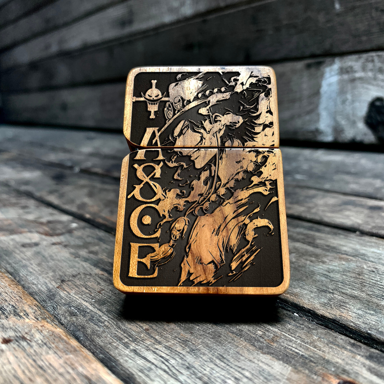 HANDMADE ENGRAVED LIGHTER – Ace One Piece Java Teakwood Lighter
