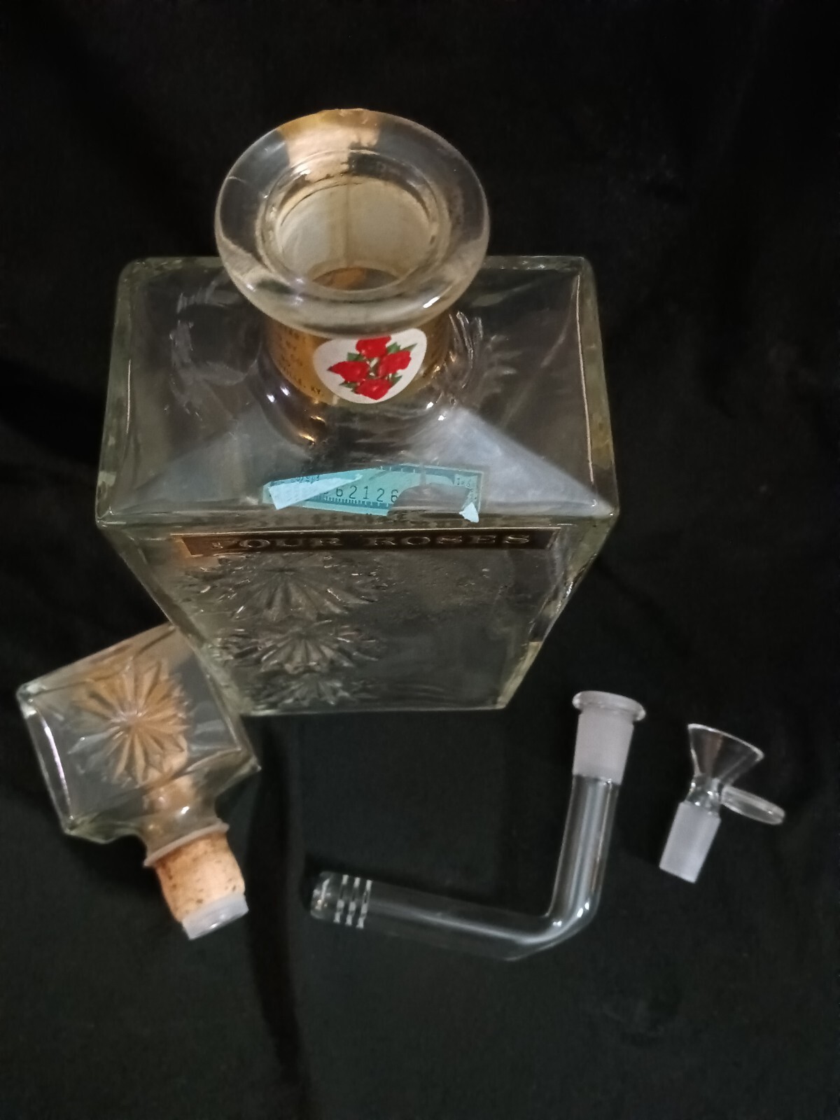 Homemade Empty Vintage Four Roses Bourbon Bottle Bong Lamp Hookah Glass