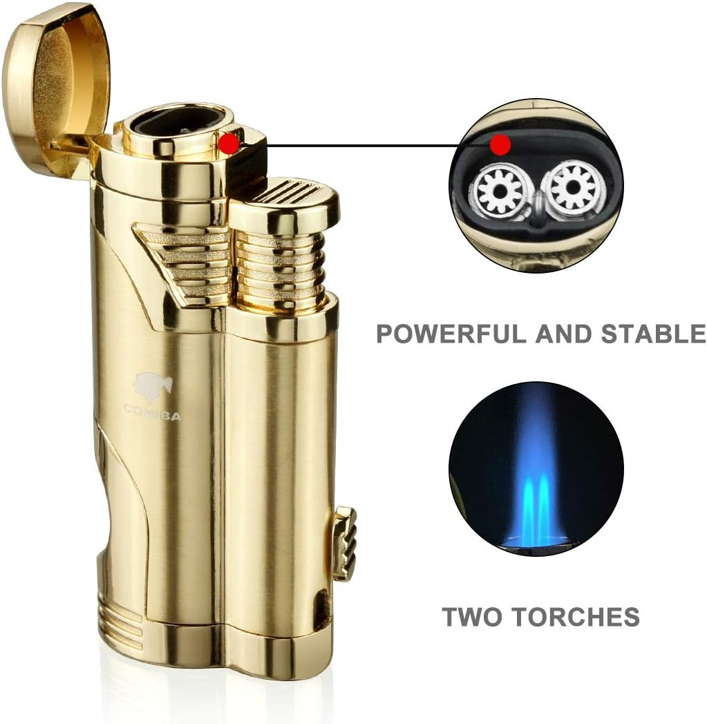 Cigar Torch Lighter with Punch Butane Refillable Lighters 2 Jet Flame Torch