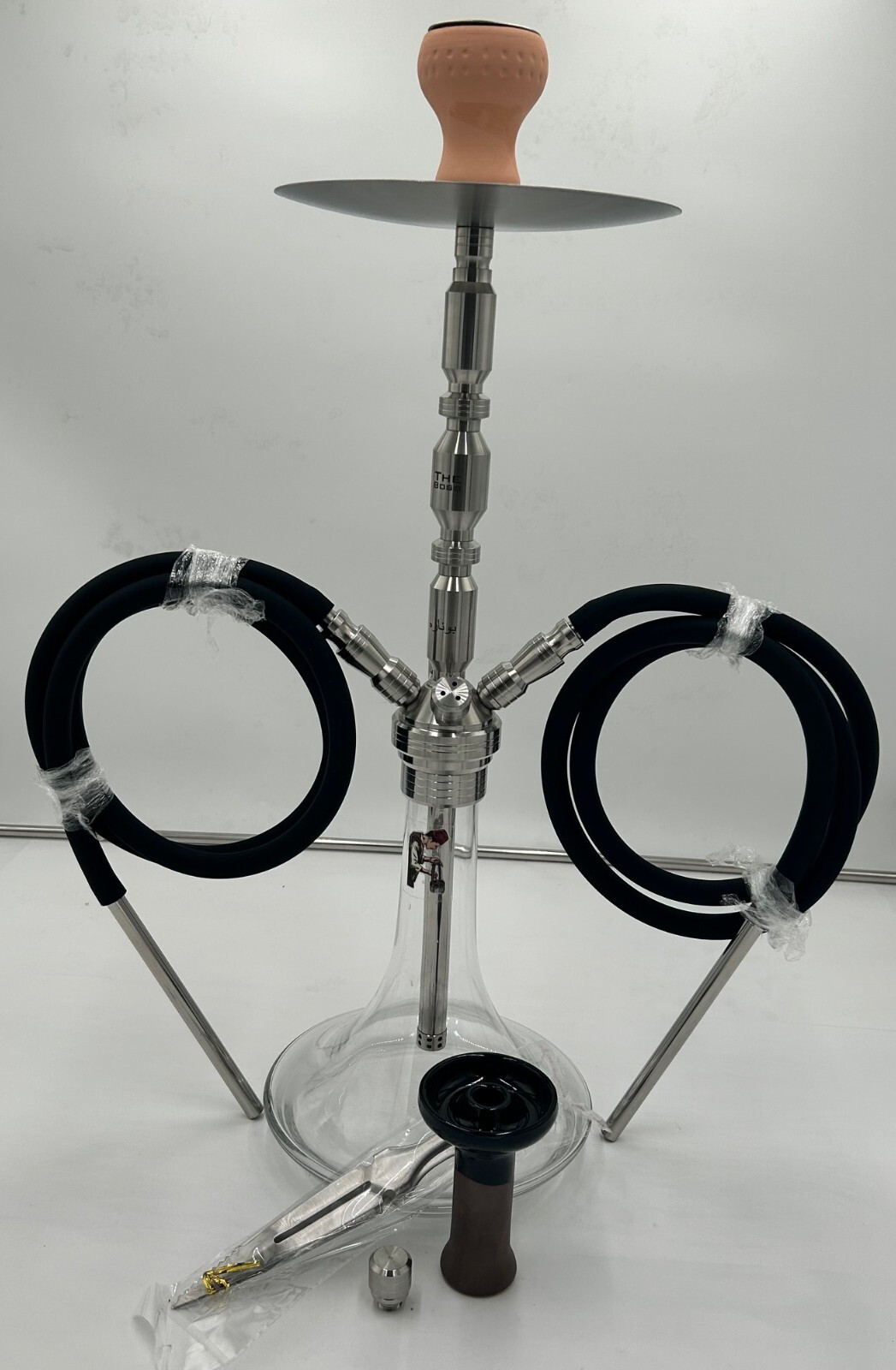 Hookah Shisha Heavy Duty Stainless Steel Complete Set, shared two hoses 24″ tall