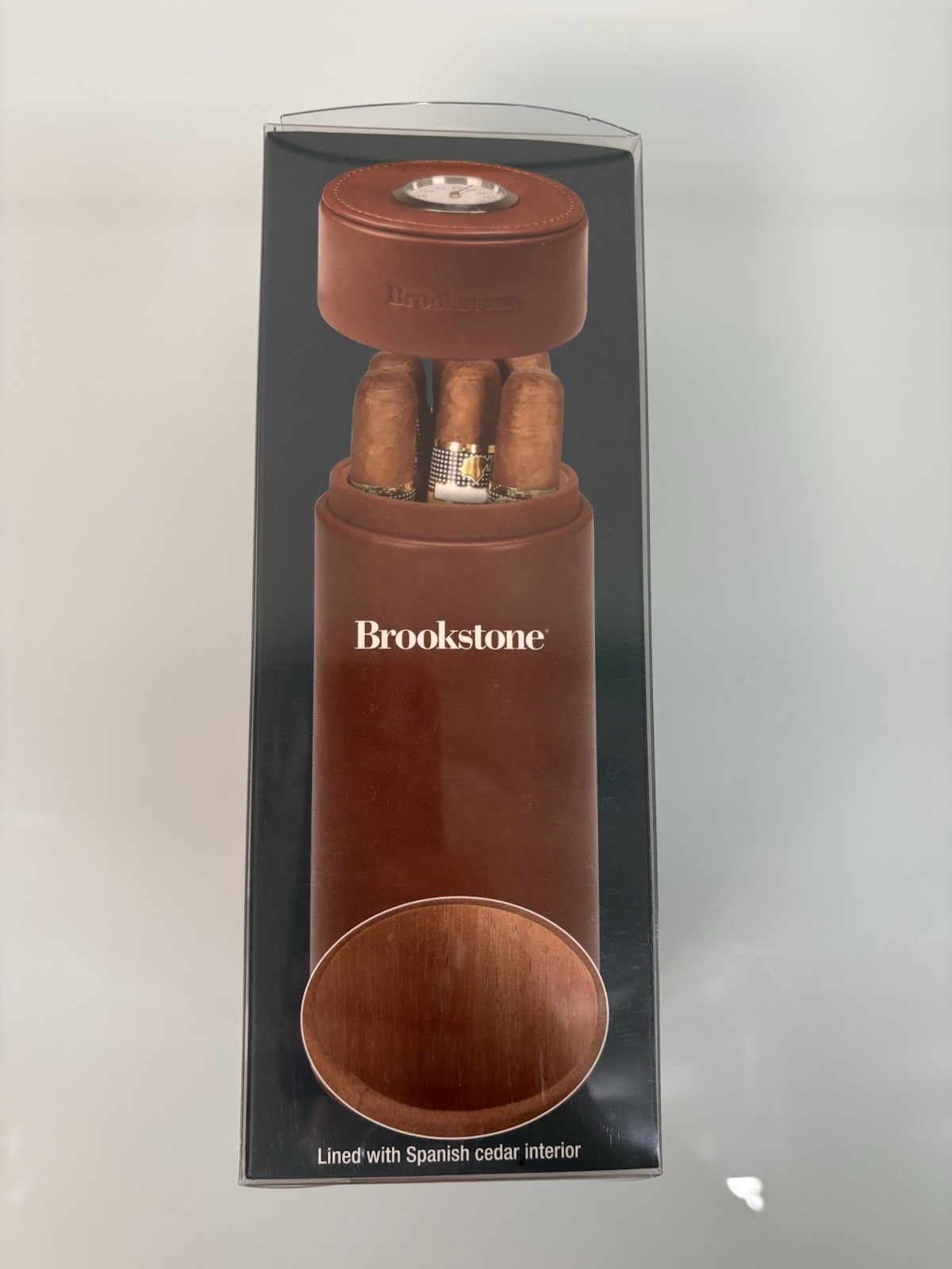 Brand New Brookstone Six Cigar Vegan Leather Cedar Lined Travel Tube Humidor