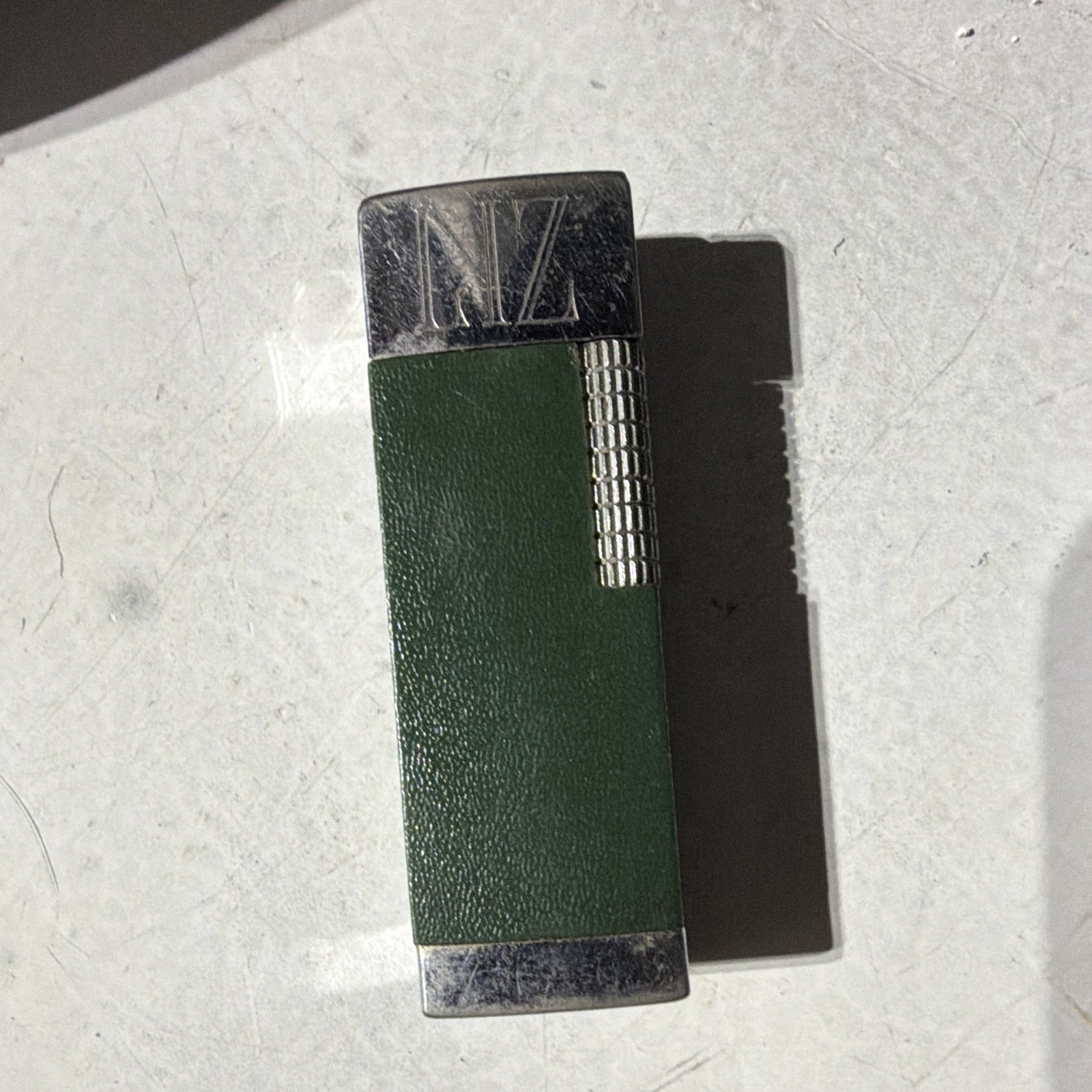 Kincraft Japan Green Leather Wrap Pocket Lighter, Silver Tone