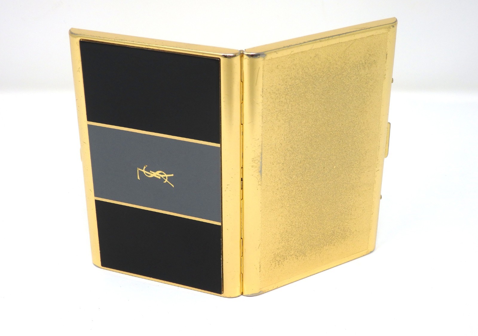 YVES SAINT LAURENT YSL Logo Vintage Cigarette Holder Card Case Gold Black Gray