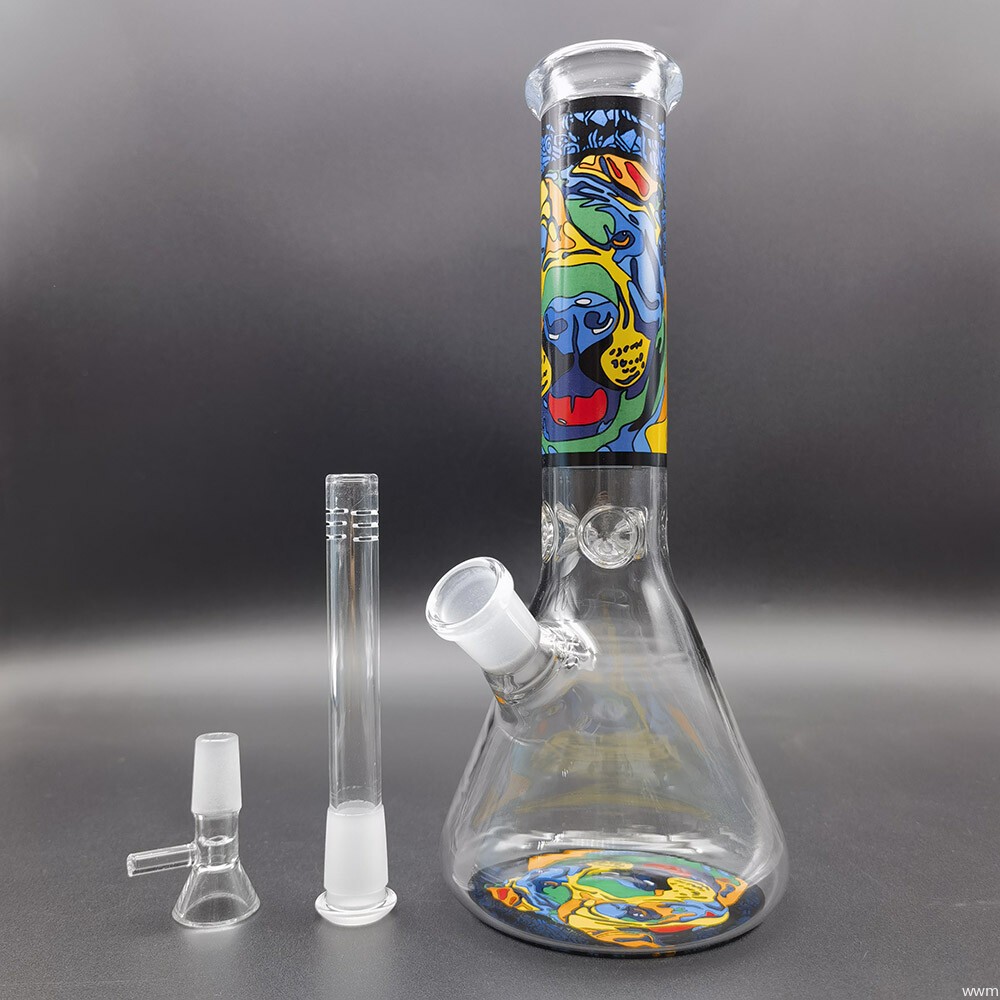 10″ Colorful Dog Water Pipe Heavy Glass Bong Shisha Beaker Hookah w/ Bowl