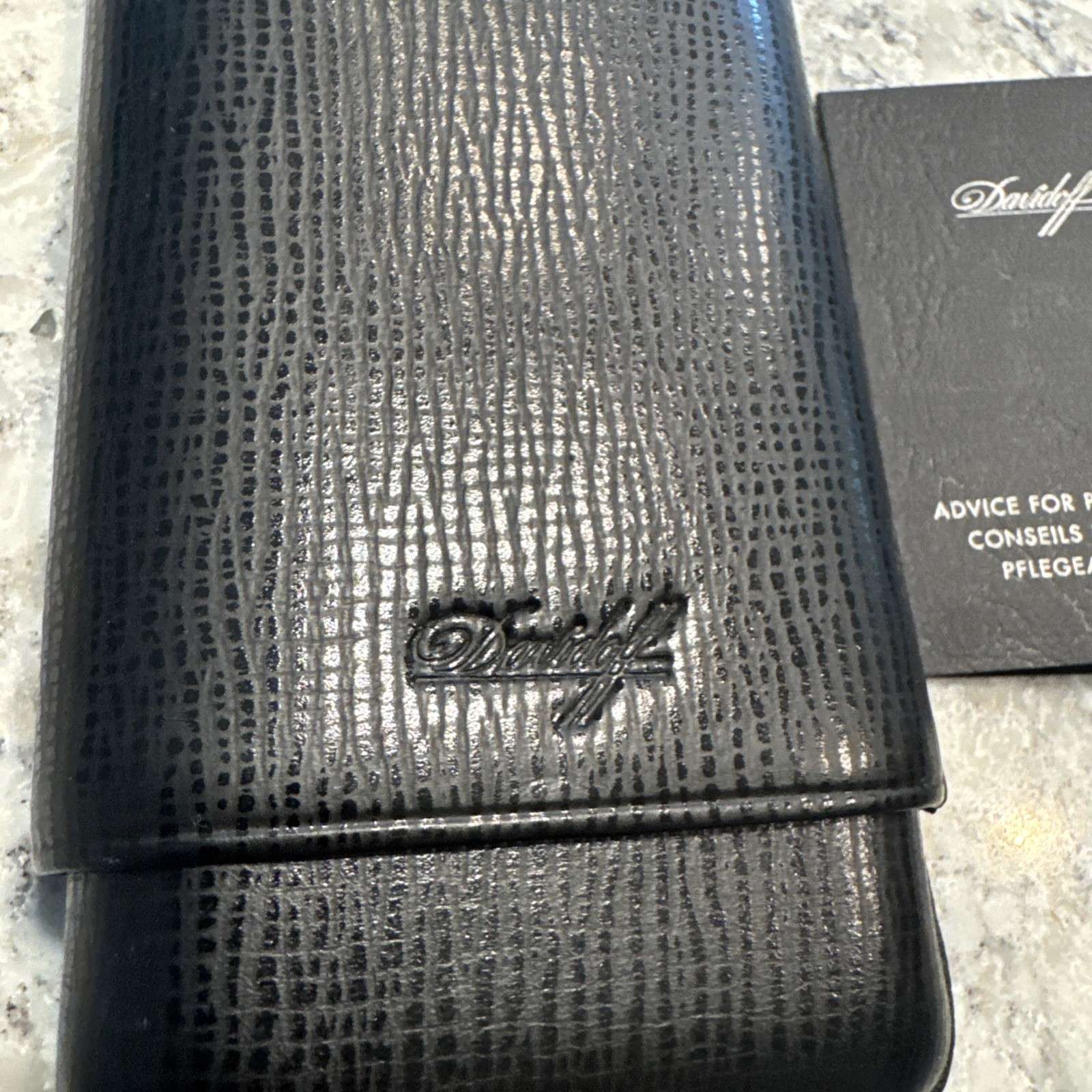 Davidoff Black Leather Travel Triple Cigar Case Holder