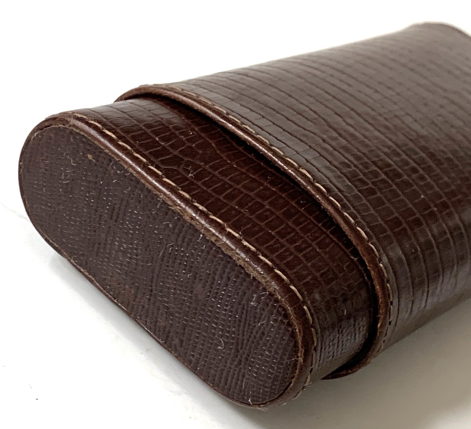 Vintage Atoll Brown Leather Cigar Case Holder Wood Lined Box Retro 3 Cigars