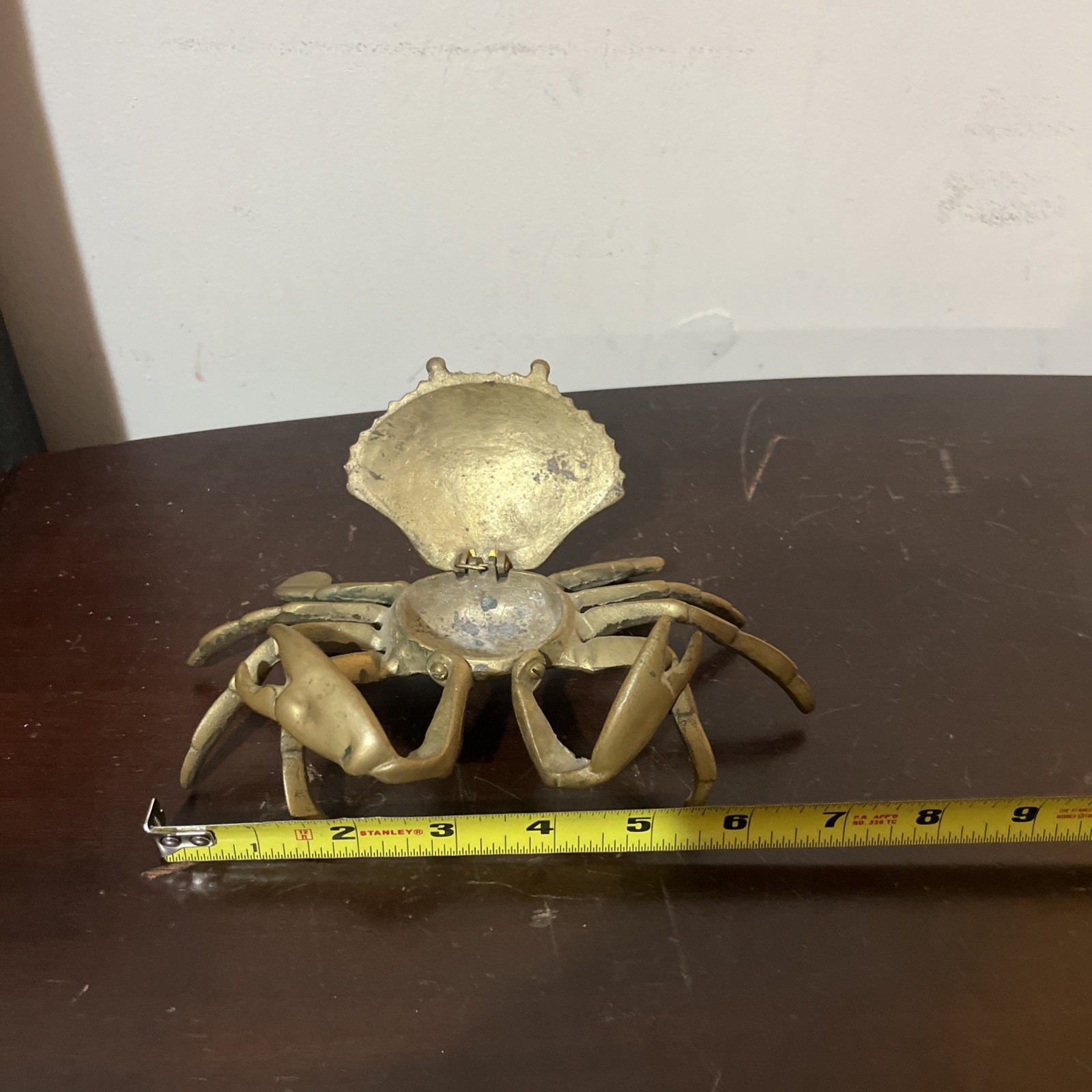 Vintage Hinged Brass Crab Lift Top Trinket Dish Cigarette Ashtray 7 “