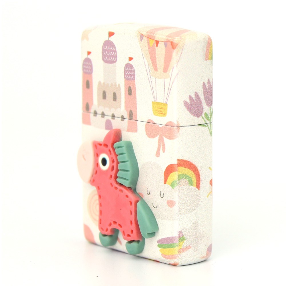 Zippo lighter 205 Asia Casual Custom/ PU Pony Orange Emblem Pastel Pink Base New