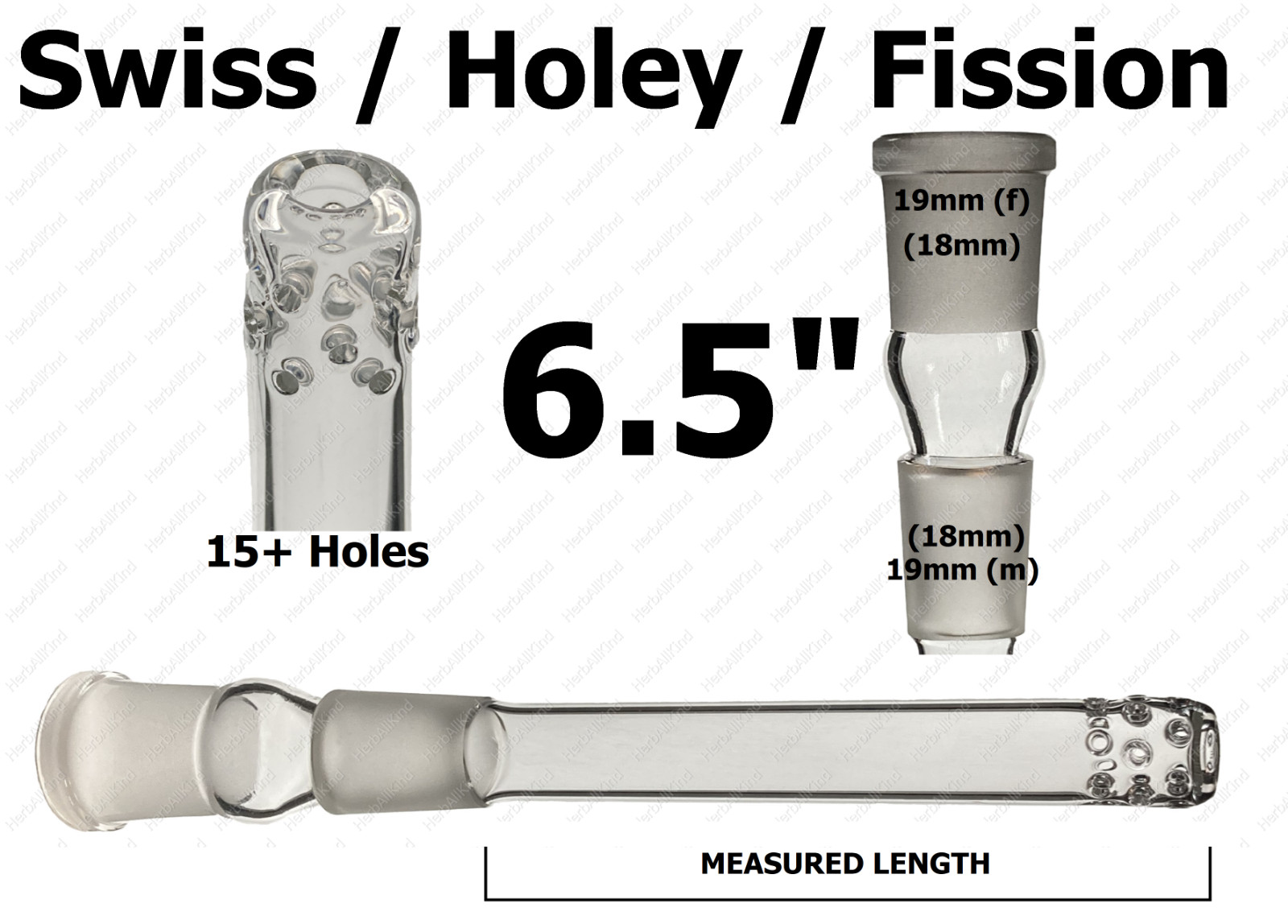 6.5″ 18mm MALE to 18mm FEMALE (19mm to 19mm) Holey Swiss Fission Glass Downstem