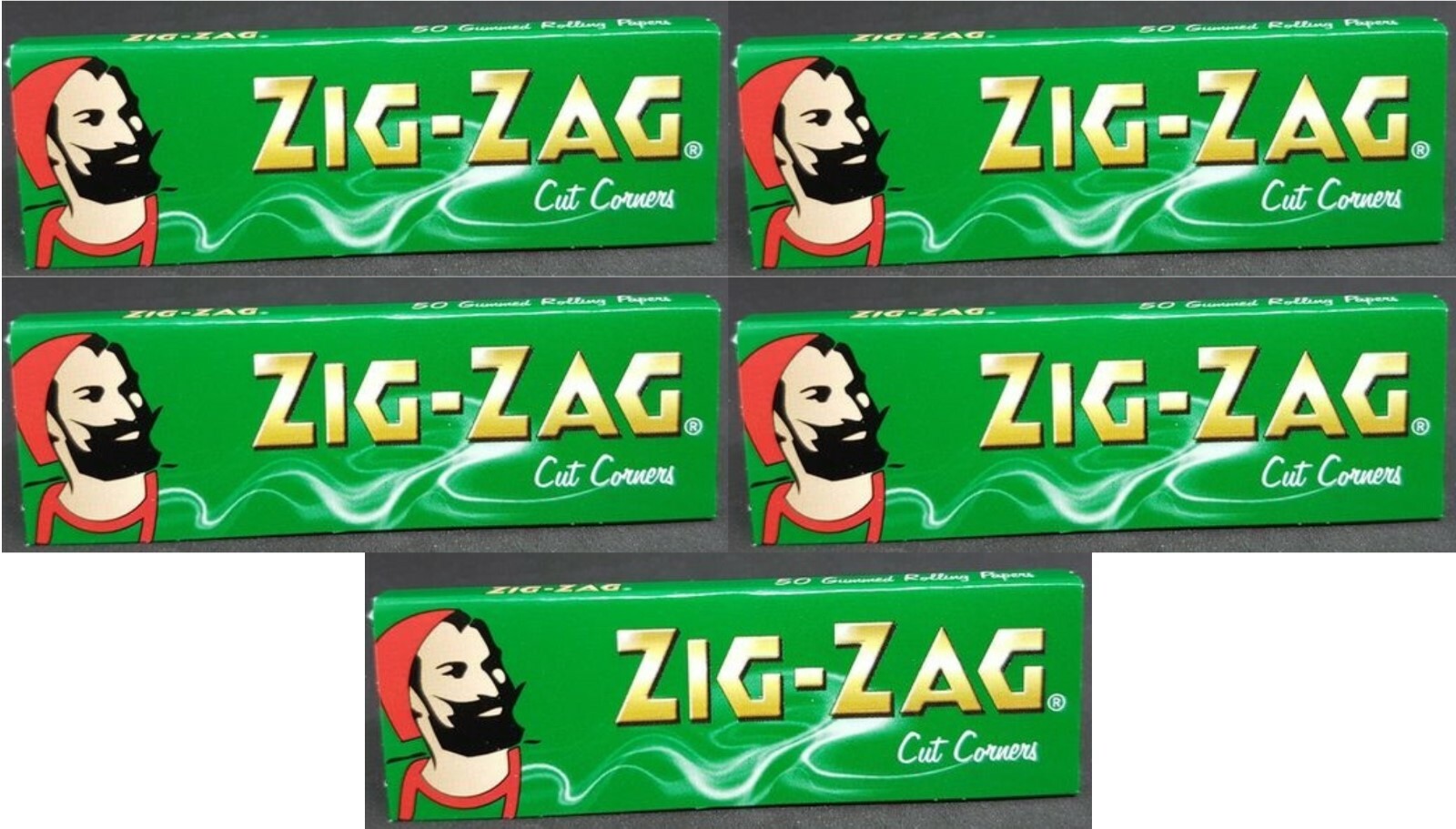 5x Zig Zag Green Rolling Papers Cut Corners *Best Price* *24 Hr USA SHIPPED*