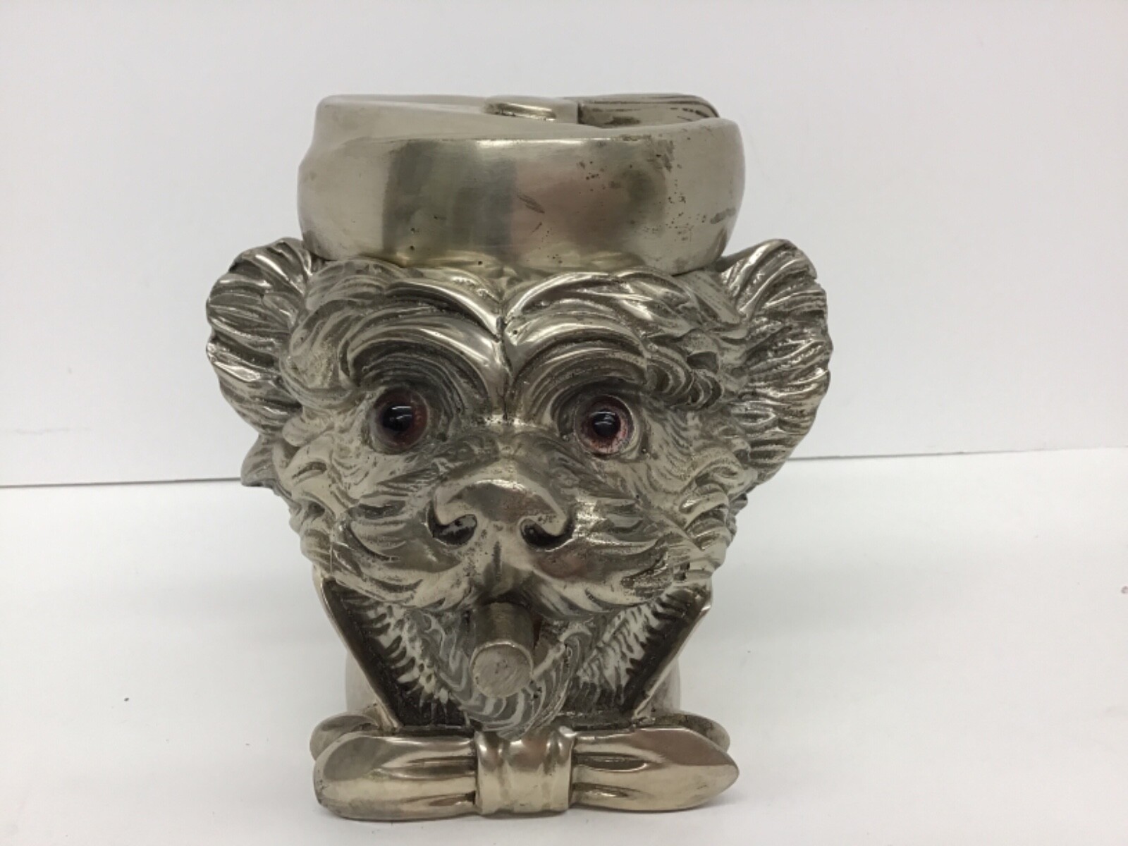 LARGE IMPRESSIVE BRONZE/ SILVER TERRIER DOG HEAD TOBACCO JAR